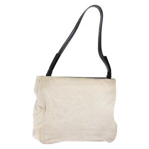 Authentic PRADA Shoulder Bag Canvas Leather Silver White